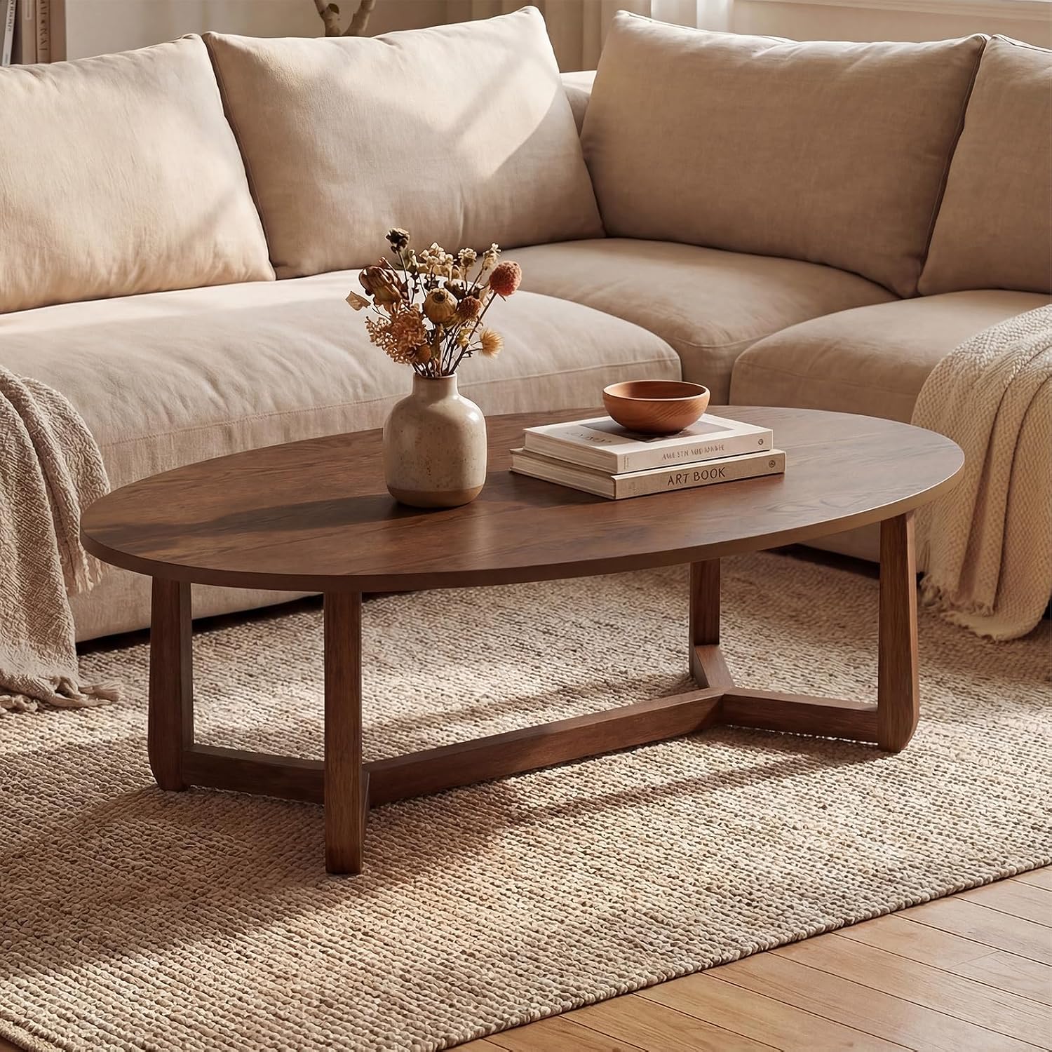 Coffee Tea Room - Oval Coffee Table, Wooden Center Table