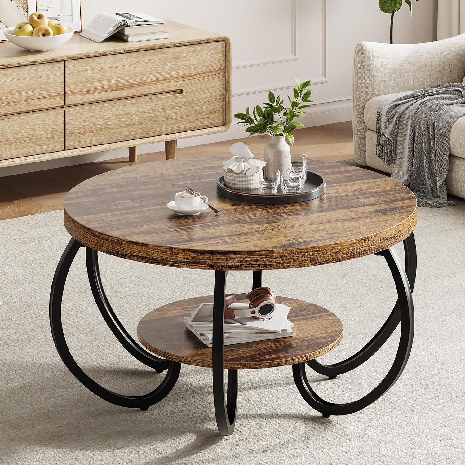 Round Coffee Table, Industrial - Coffee Tea Room ulasan dan harga